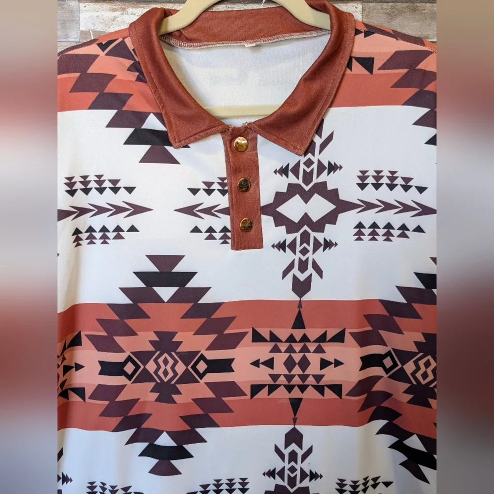 New Brown & White Aztec Top With Metal Buttons - Picture 4 of 15